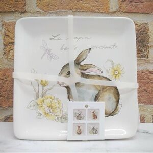 Set of 4 Square Bunny Rabbit Dessert/Appetizer Plates – Vintage French Style